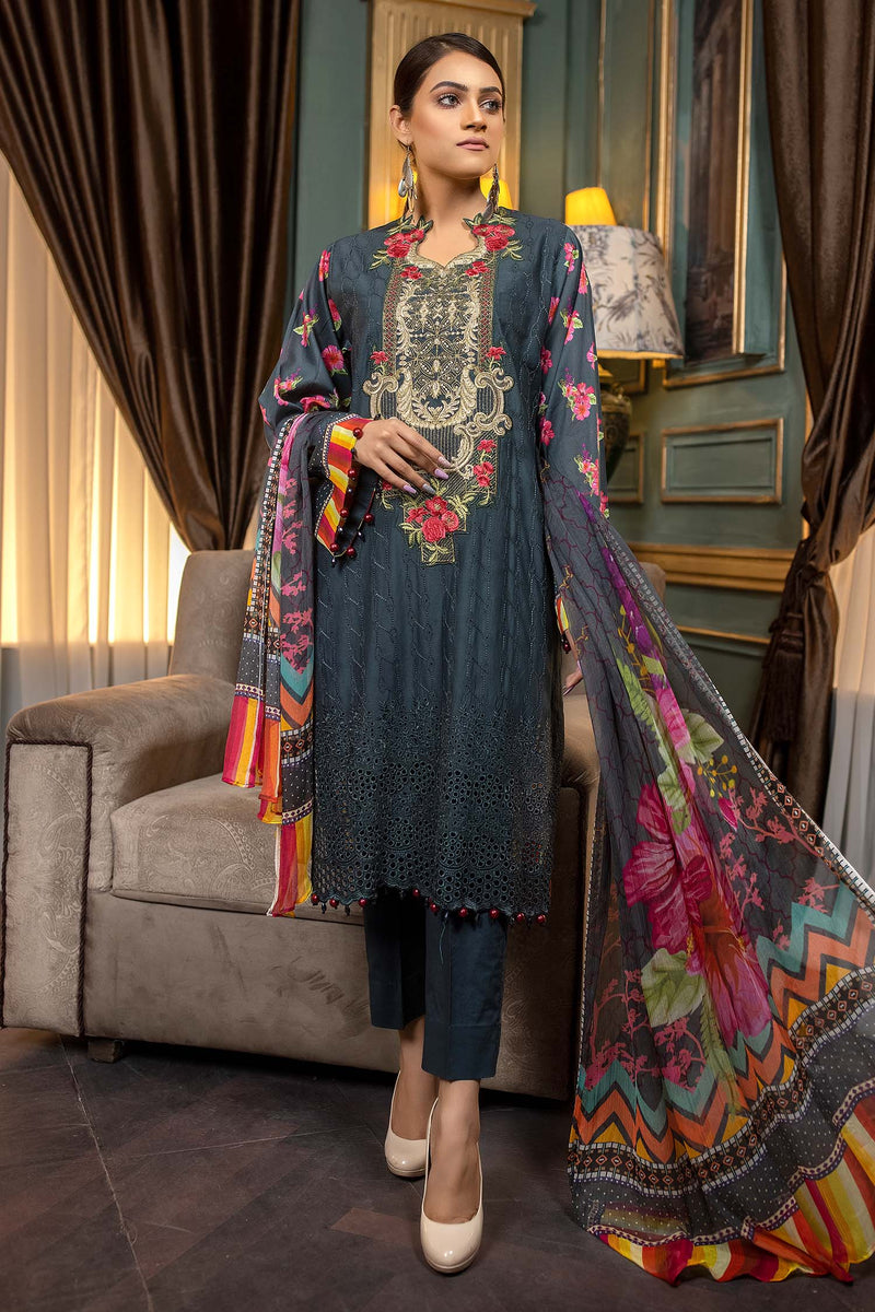 Limed Spruce - Stitched Printed & Embroidered Lawn