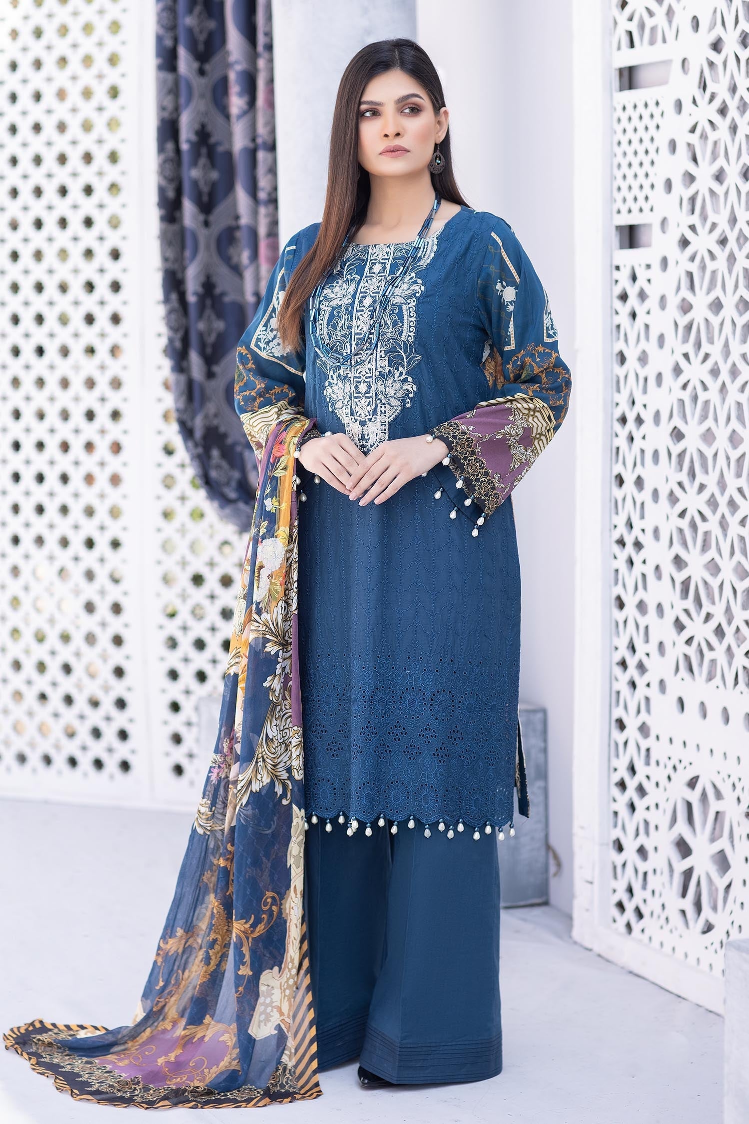 Venice Blue - Stitched Printed & Embroidered Lawn