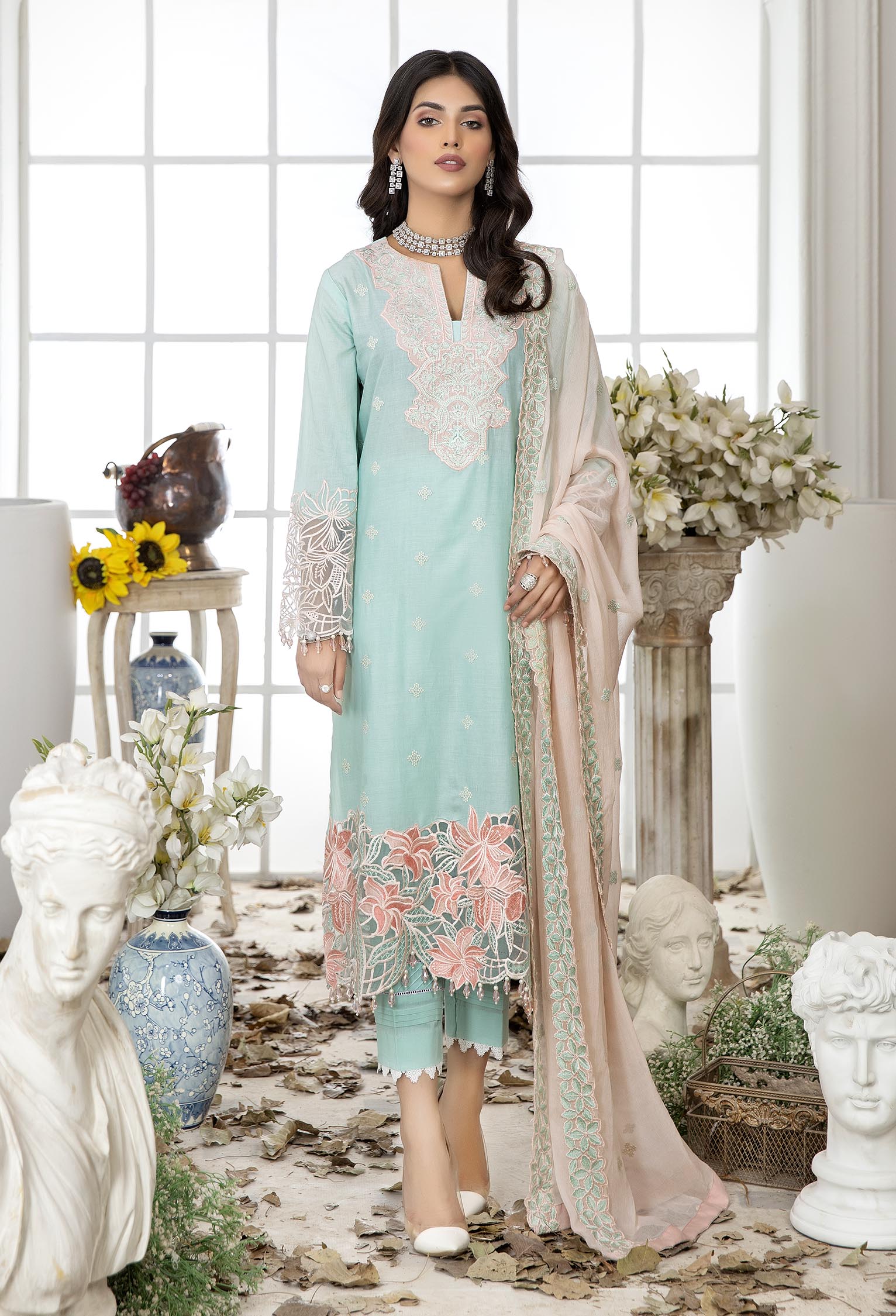 Sea Mist - Embroidered Unstitched Lawn