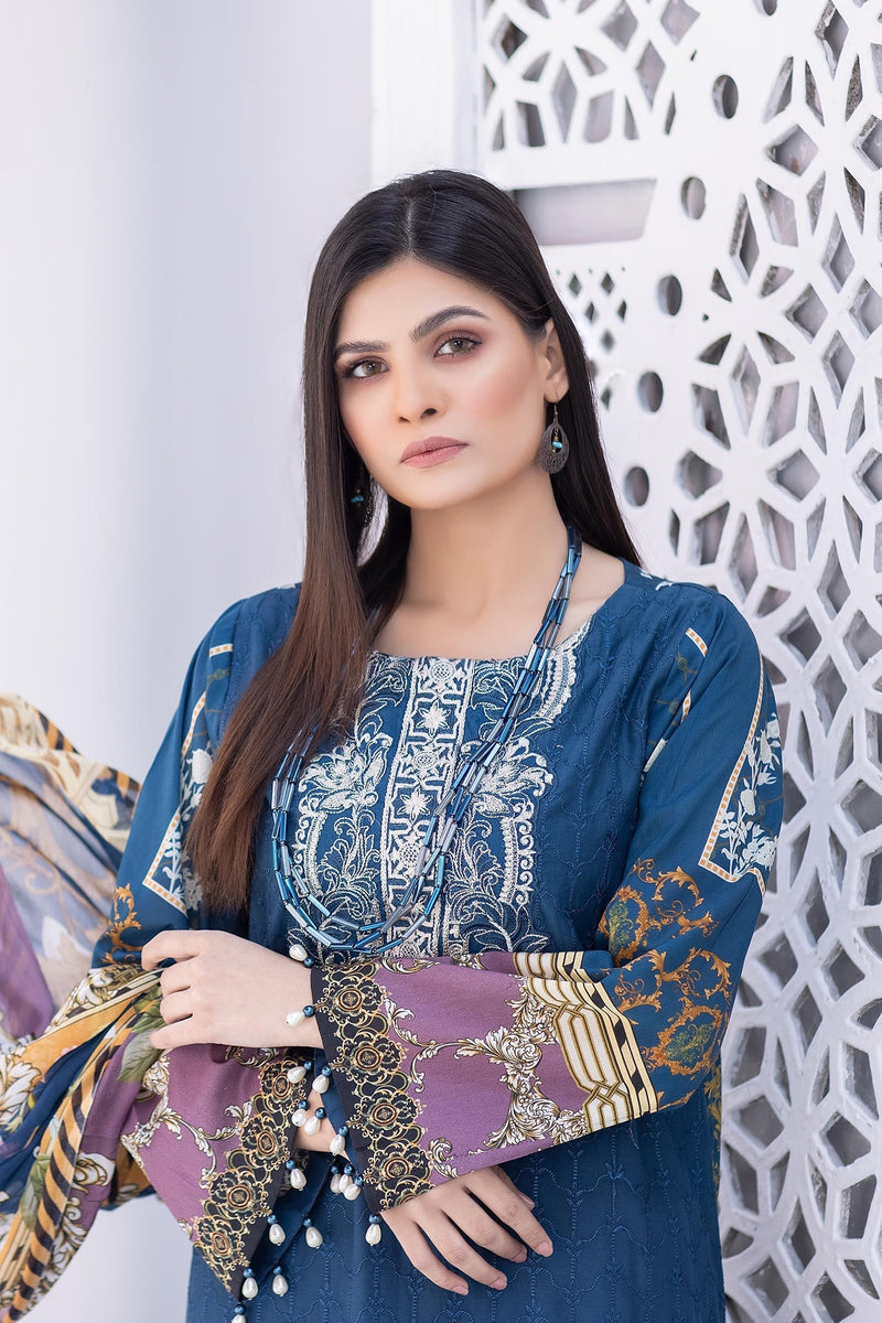 Venice Blue - Stitched Printed & Embroidered Lawn