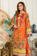 Yellowish Orange - Printed & Embroidered Swiss Lawn Stitched