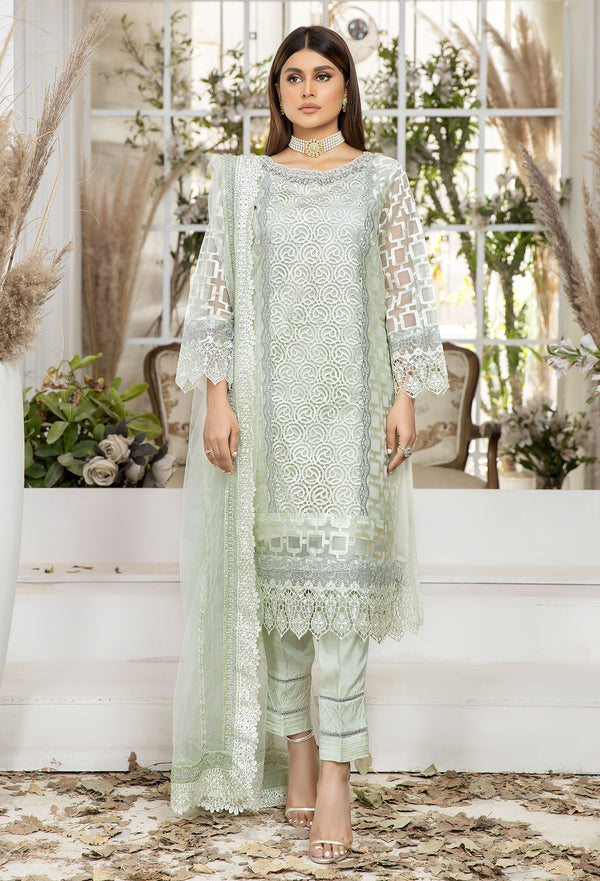 Aqua Haze - Embroidered Organza Pret