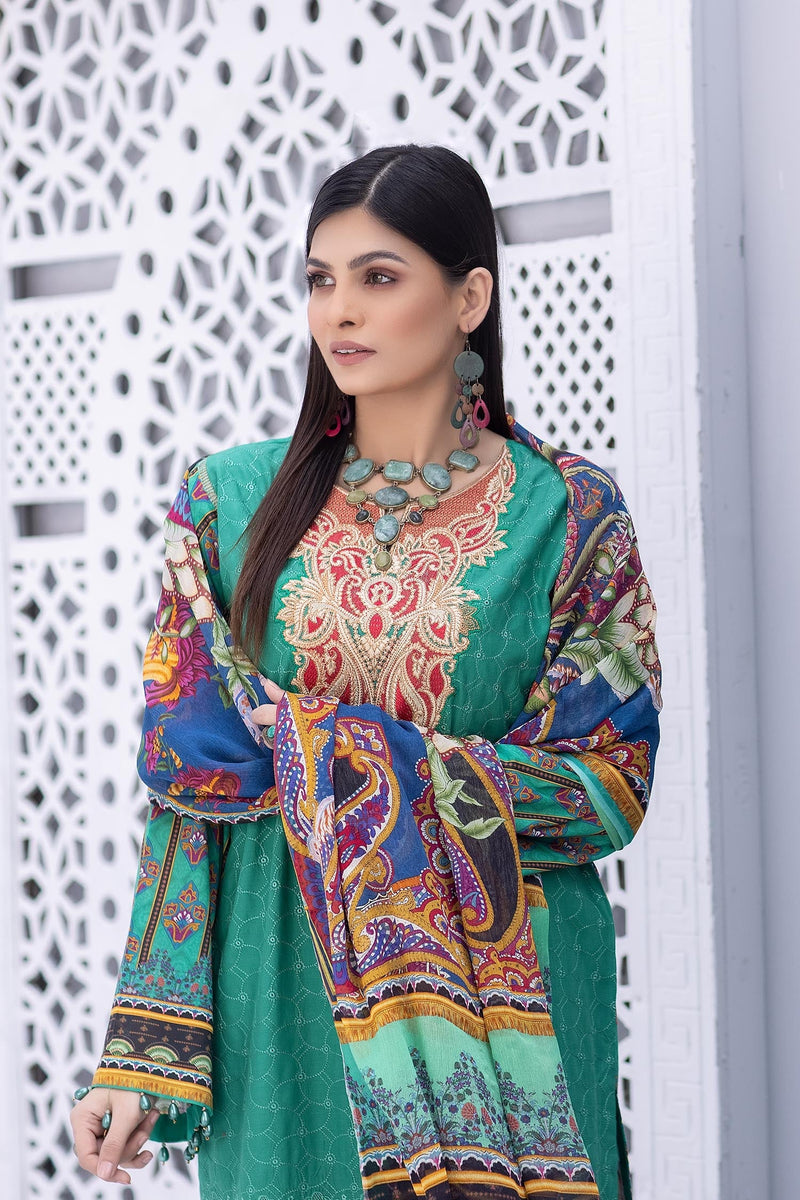 Misty Aqua - Stitched Printed & Embroidered Lawn