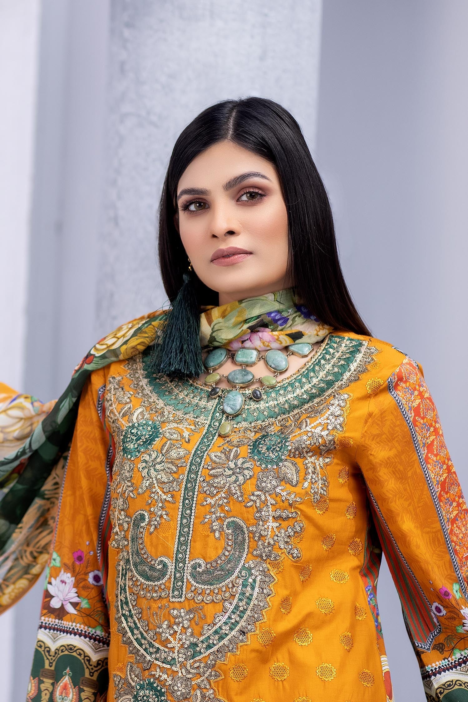 Fire Bazel - Stitched Printed & Embroidered Lawn