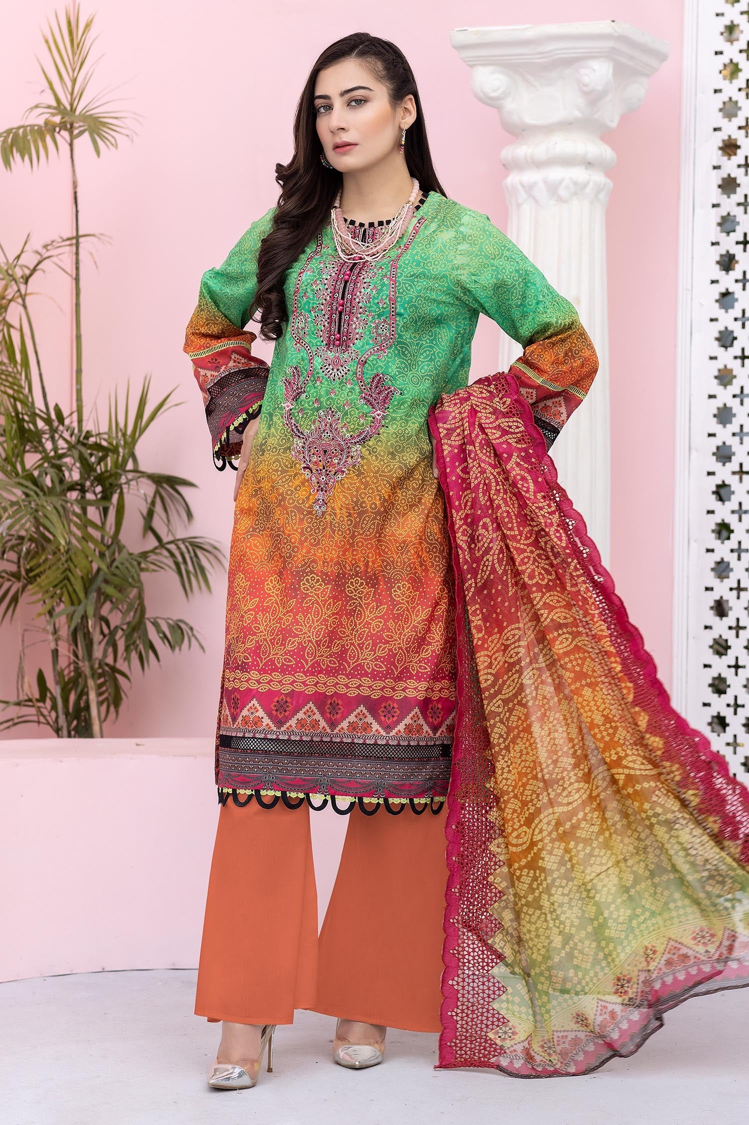 Terracotta - Digital Printed & Embroidered Lawn