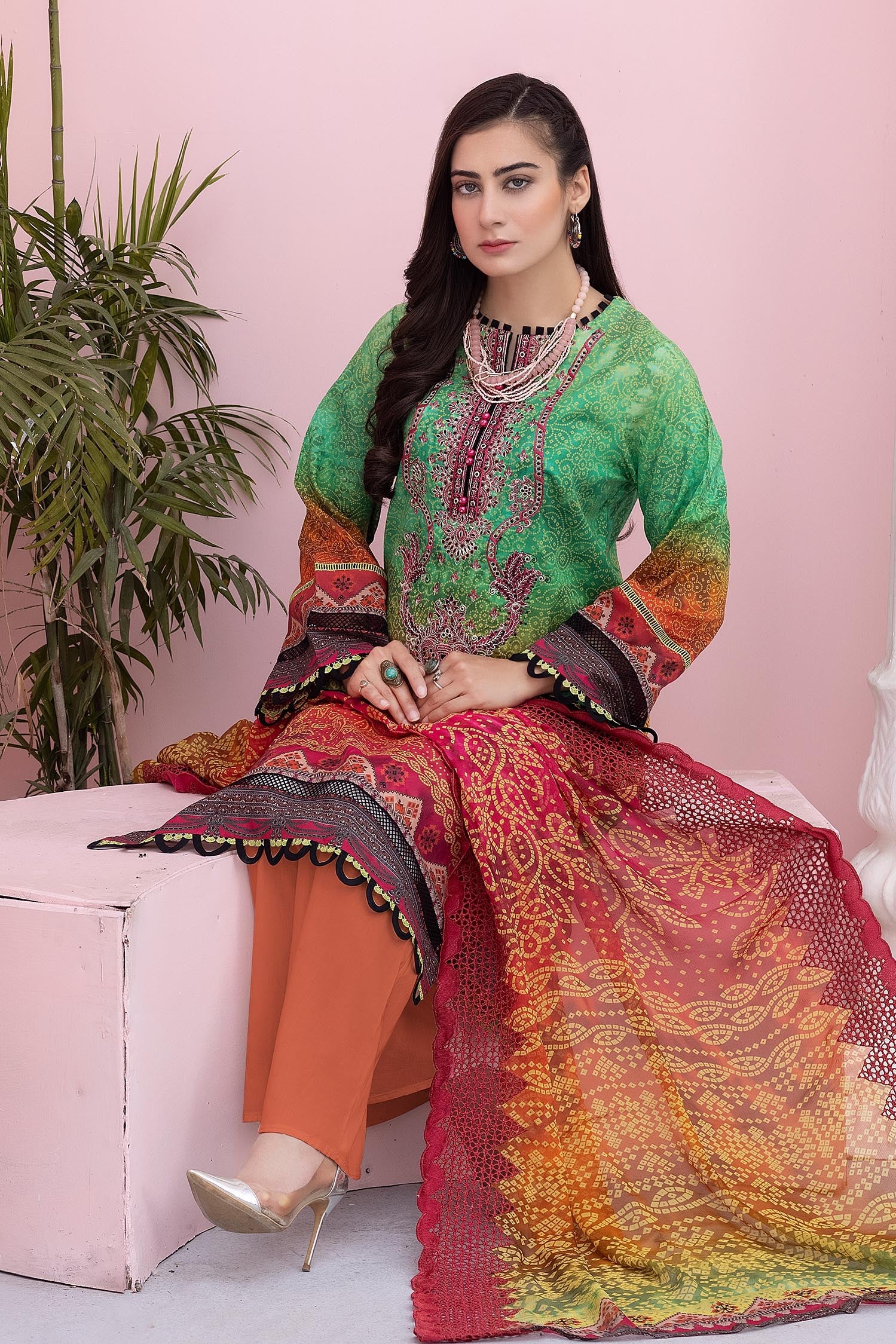 Terracotta - Digital Printed & Embroidered Lawn