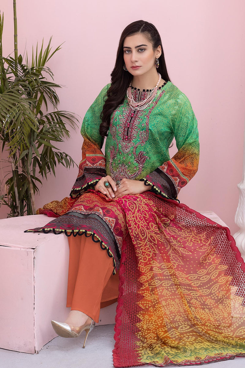 Terracotta - Digital Printed & Embroidered Lawn
