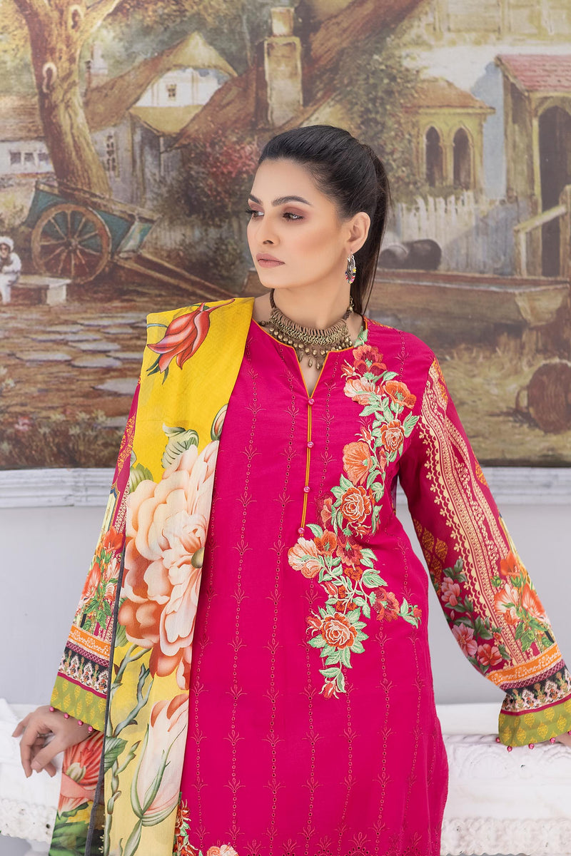 Shocking Pink - Stitched Printed & Embroidered Lawn