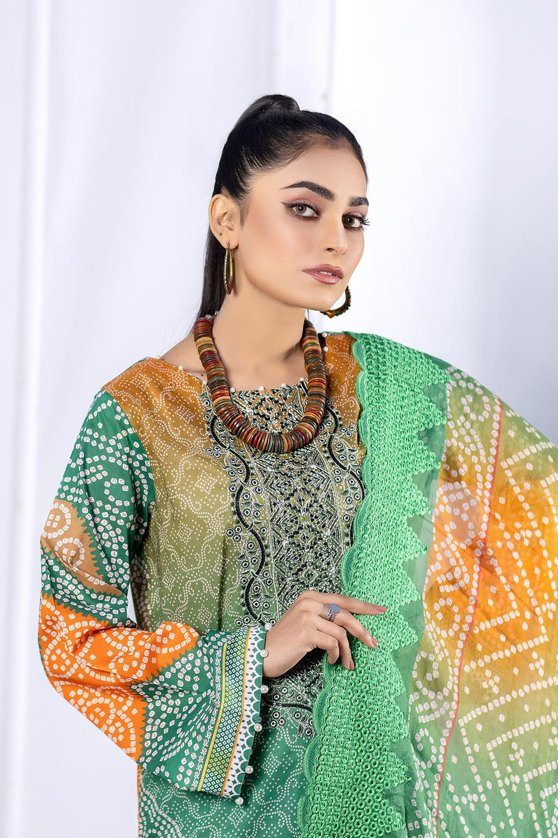 Greyish Teal - Digital Printed & Embroidered Lawn