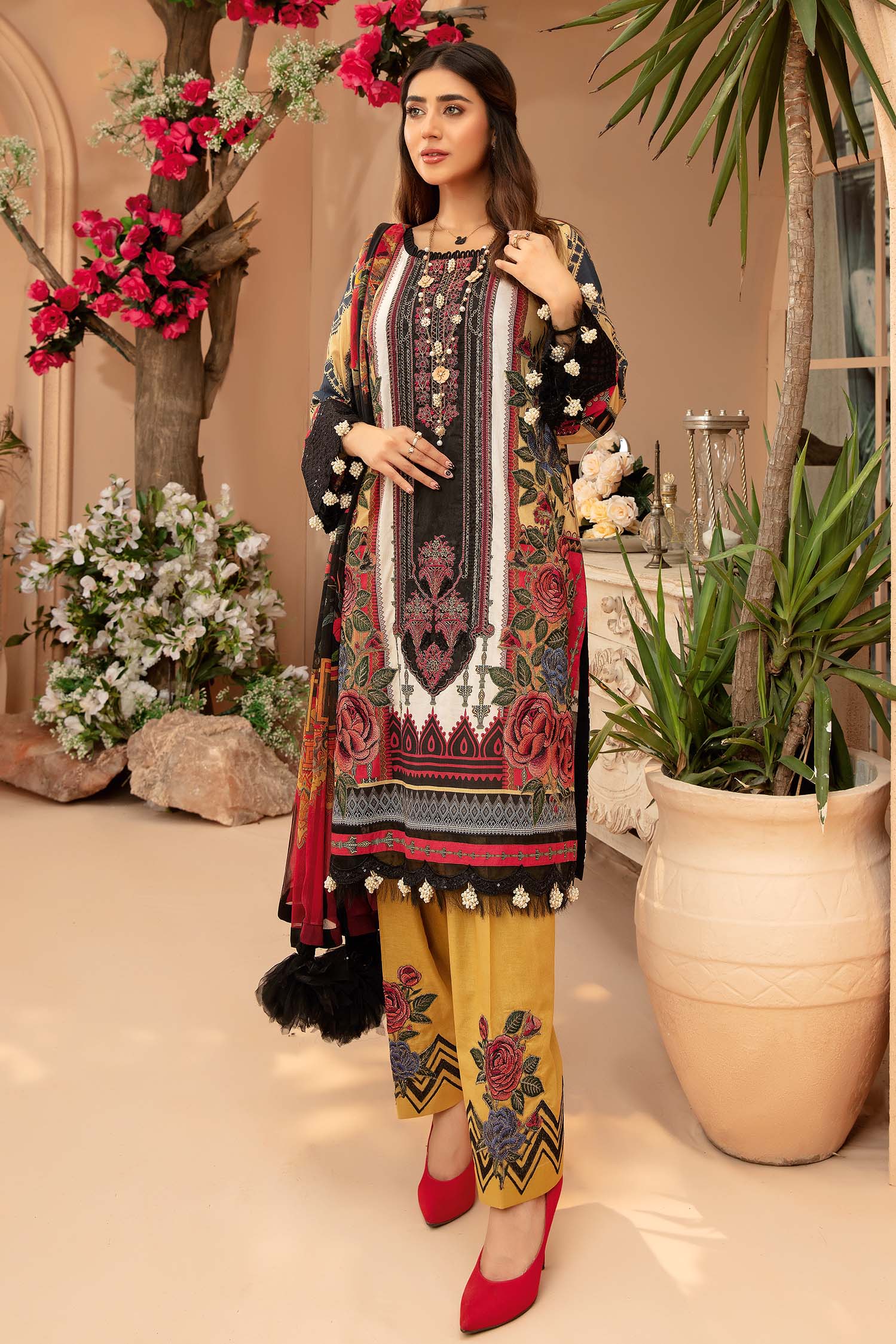 Fashion Blooms - Digital Printed & Embroidered 3PC