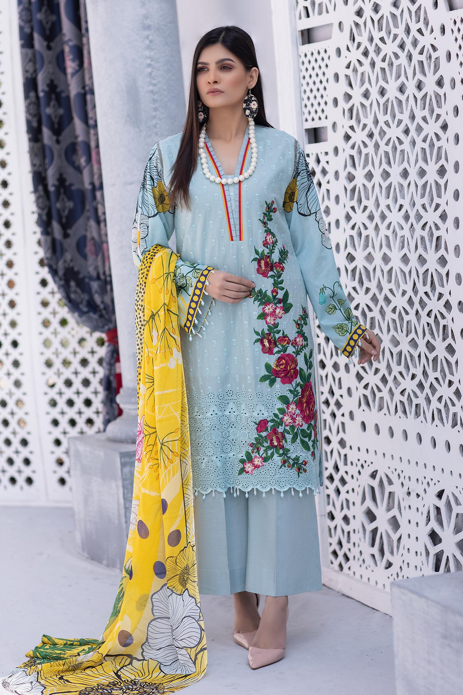Blue Bayoux - Stitched Printed & Embroidered Lawn