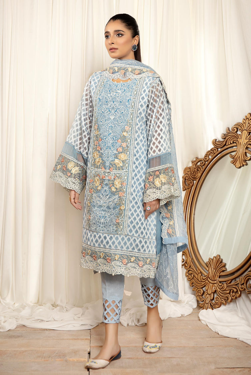 Arctic - Stitched Embroidered Organza 3PC