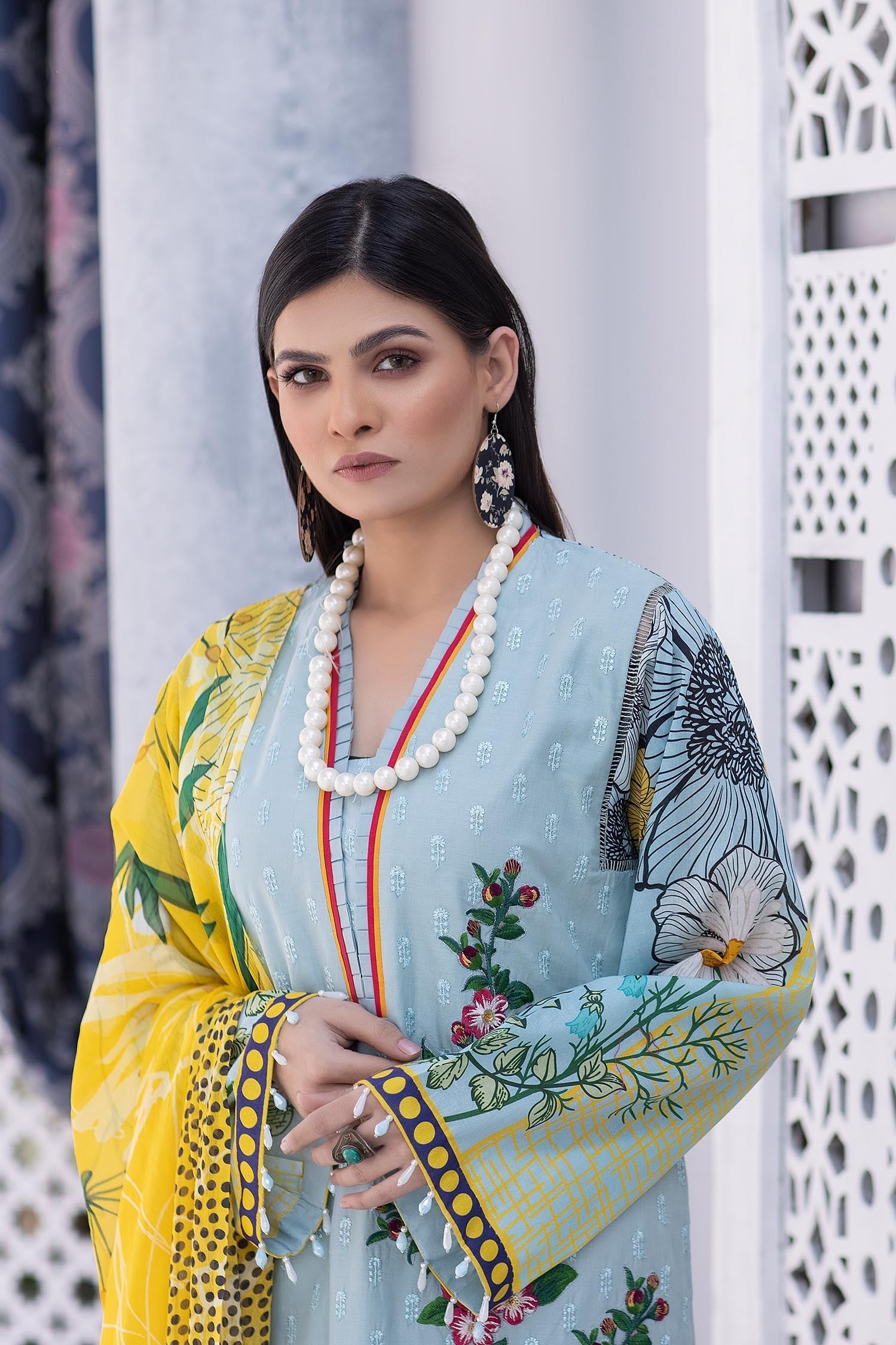 Blue Bayoux - Stitched Printed & Embroidered Lawn