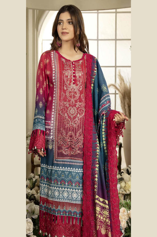 Zafrin - Digital Printed & Embroidered Swiss Voil 3PC