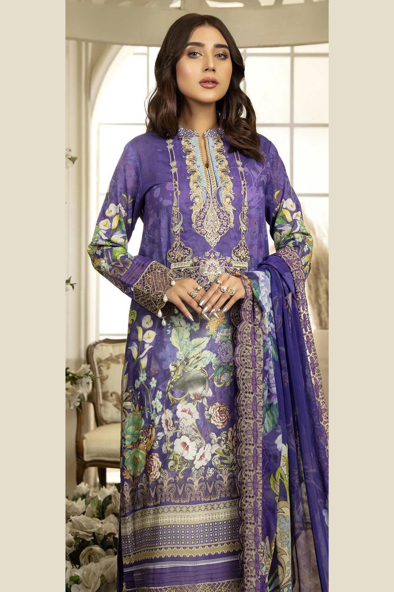 Raisan - Digital Printed & Embroidered Swiss Voil 3PC