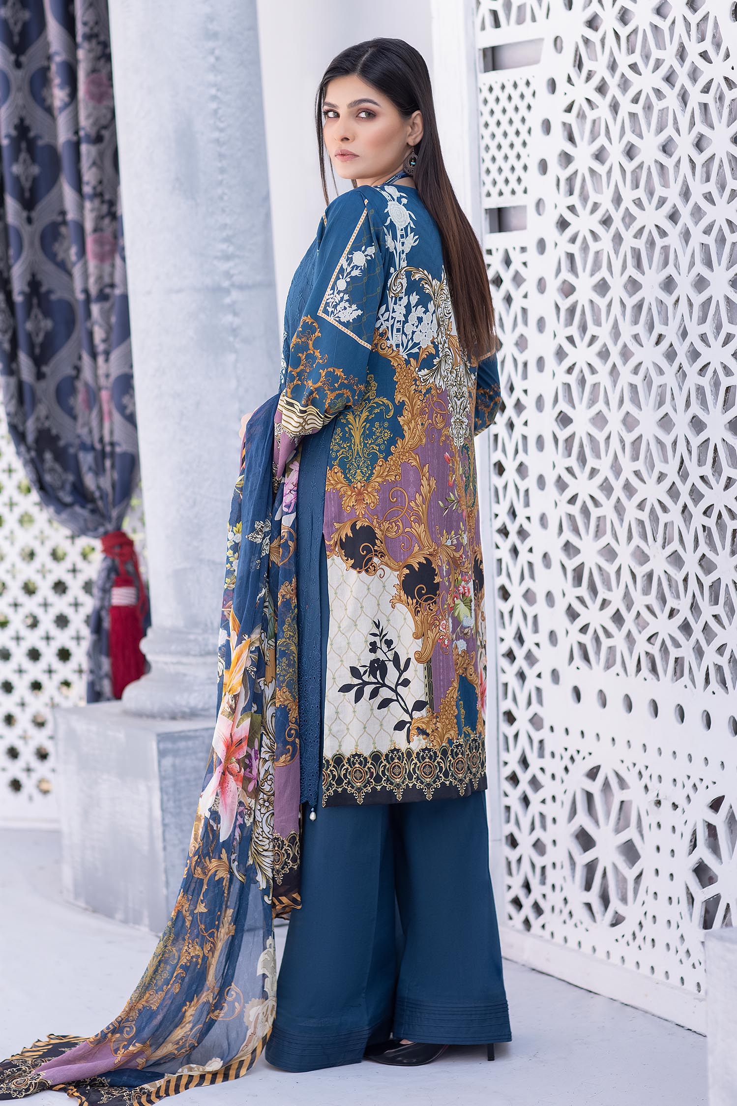 Venice Blue - Stitched Printed & Embroidered Lawn
