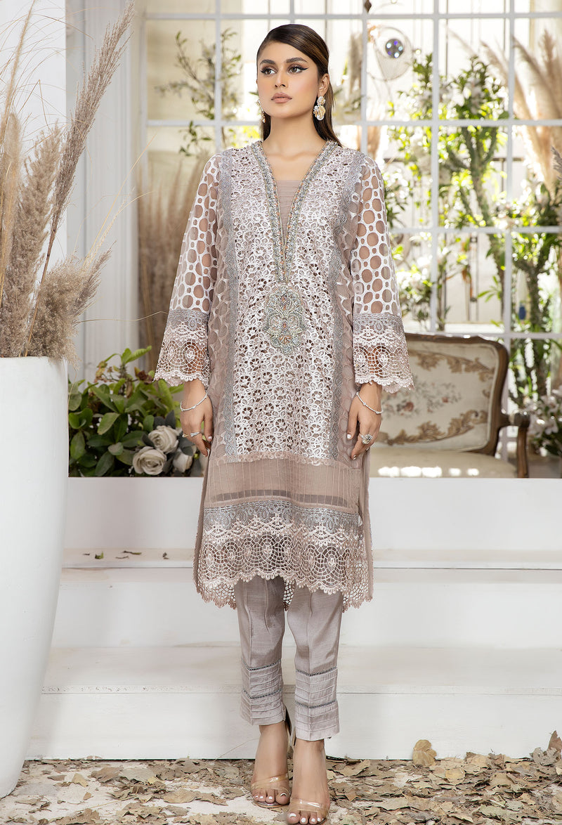 Almond Frost - Embroidered Organza Pret
