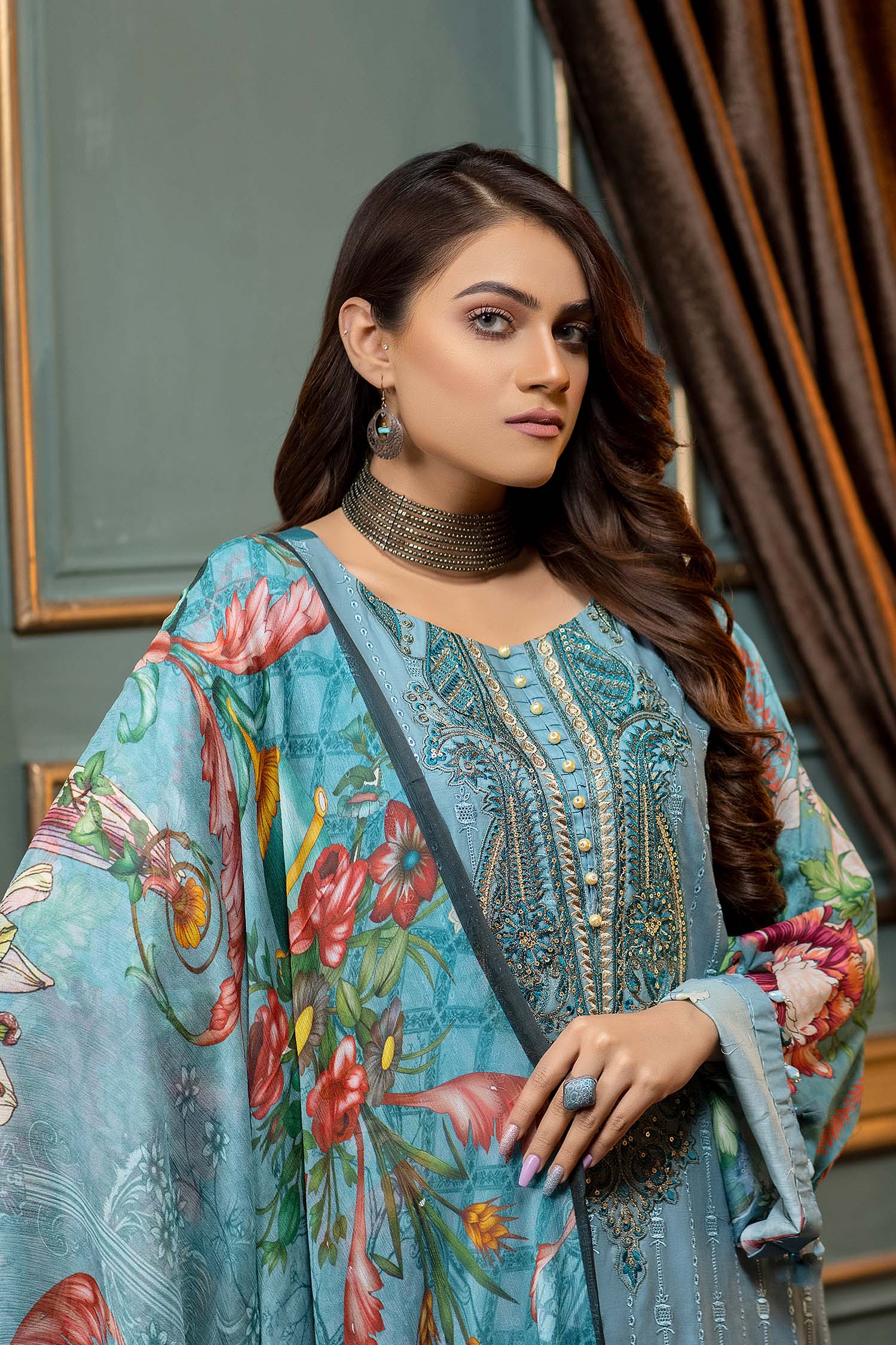 Grey Blue - Stitched Printed & Embroidered Lawn