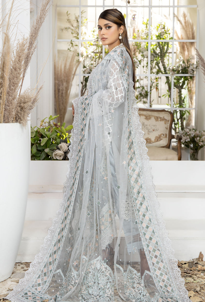 Quill Grey - Embroidered Organza Pret