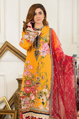 Deep Saffron - Digital Printed & Embroidered Swiss Lawn