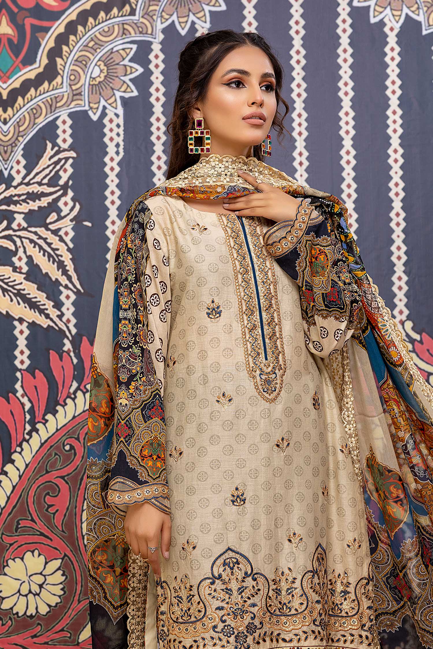 Glamor Sand - Printed & Embroidered Lawn Pret 3PC