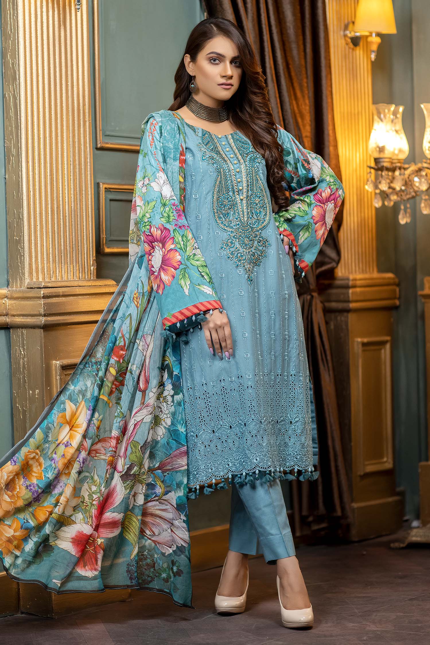 Grey Blue - Stitched Printed & Embroidered Lawn