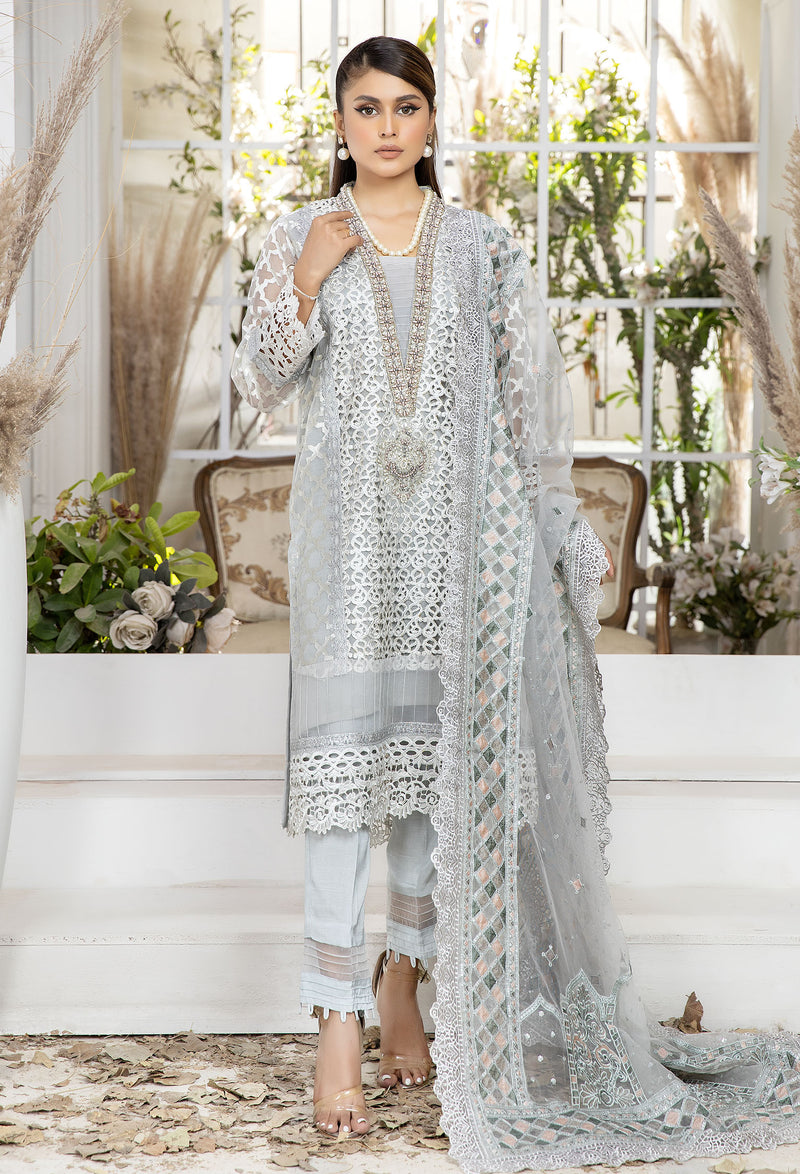 Quill Grey - Embroidered Organza Pret
