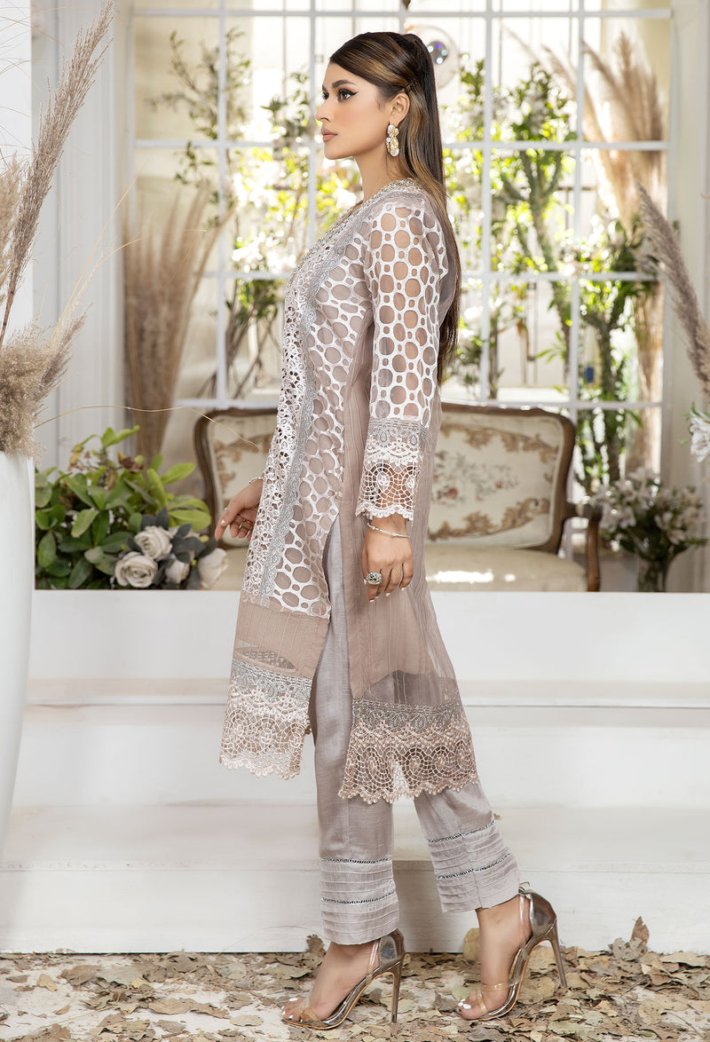 Almond Frost - Embroidered Organza Pret