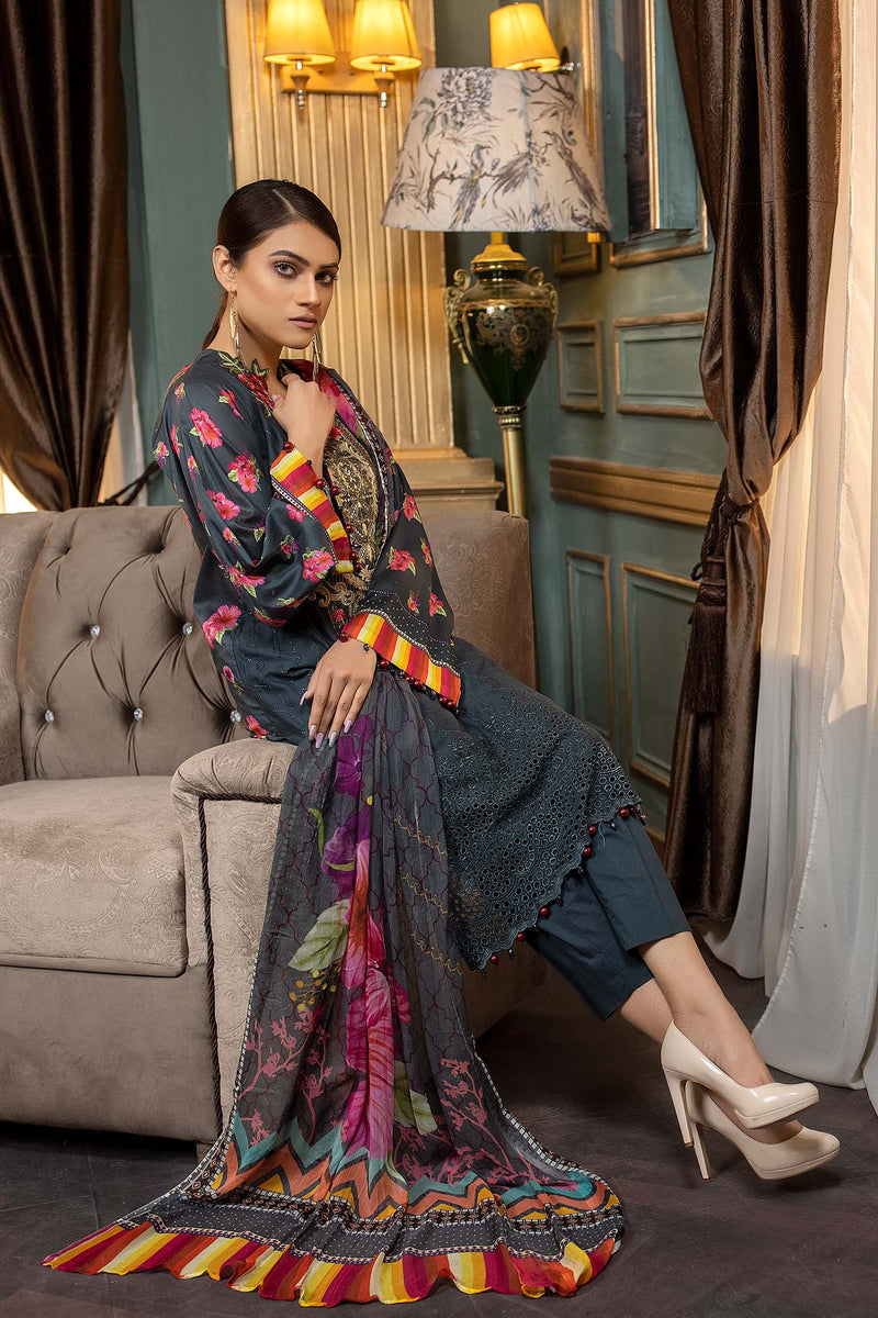 Limed Spruce - Stitched Printed & Embroidered Lawn