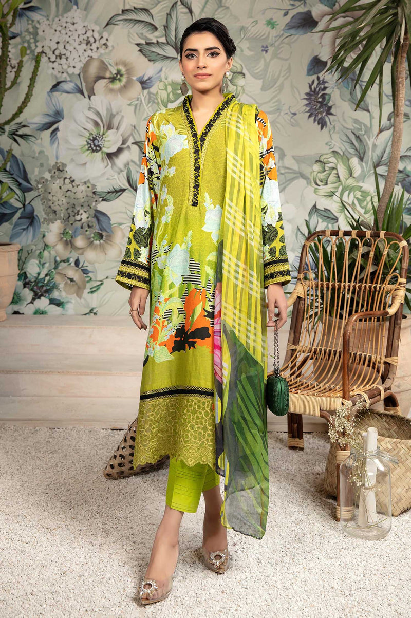 Olive Moss - Printed & Embroidered Lawn 3PC