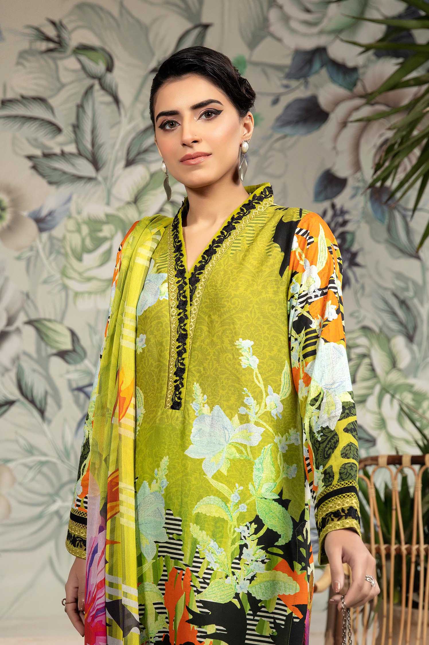 Olive Moss - Printed & Embroidered Lawn 3PC