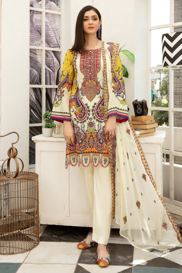 Plumeria - Digital Printed and Embroidered Suvic Chiffon