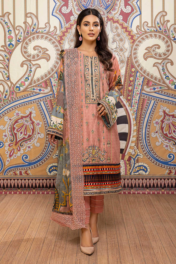 Pink Flower - Printed & Embroidered Lawn Pret 3PC