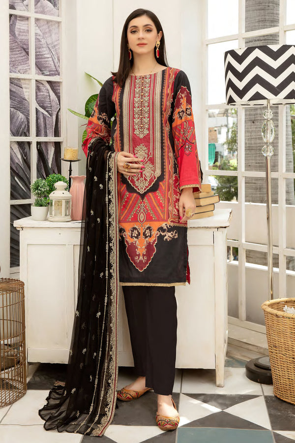 Asiatic lily - Digital Printed and Embroidered Suvic Chiffon