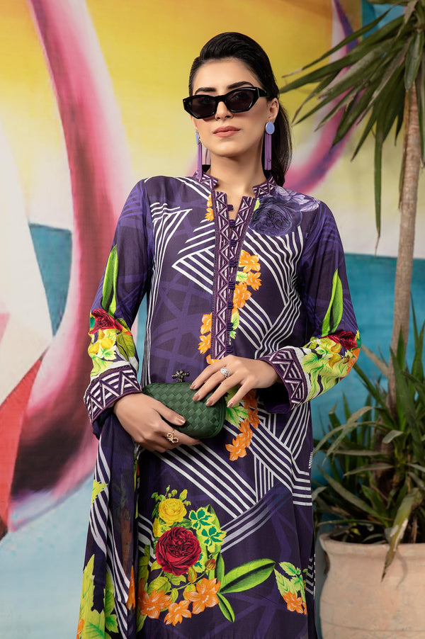 Purple Taupe - Printed & Embroidered Lawn 3PC