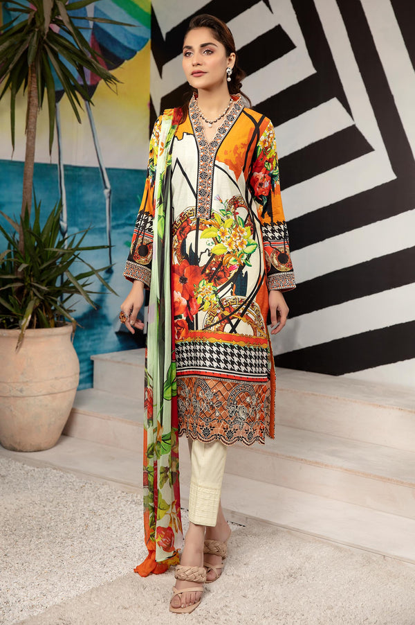 Cantaloupe - Printed & Embroidered Lawn 3PC