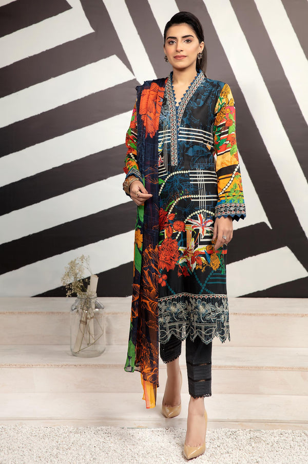 Chathams Blue - Printed & Embroidered Lawn 3PC