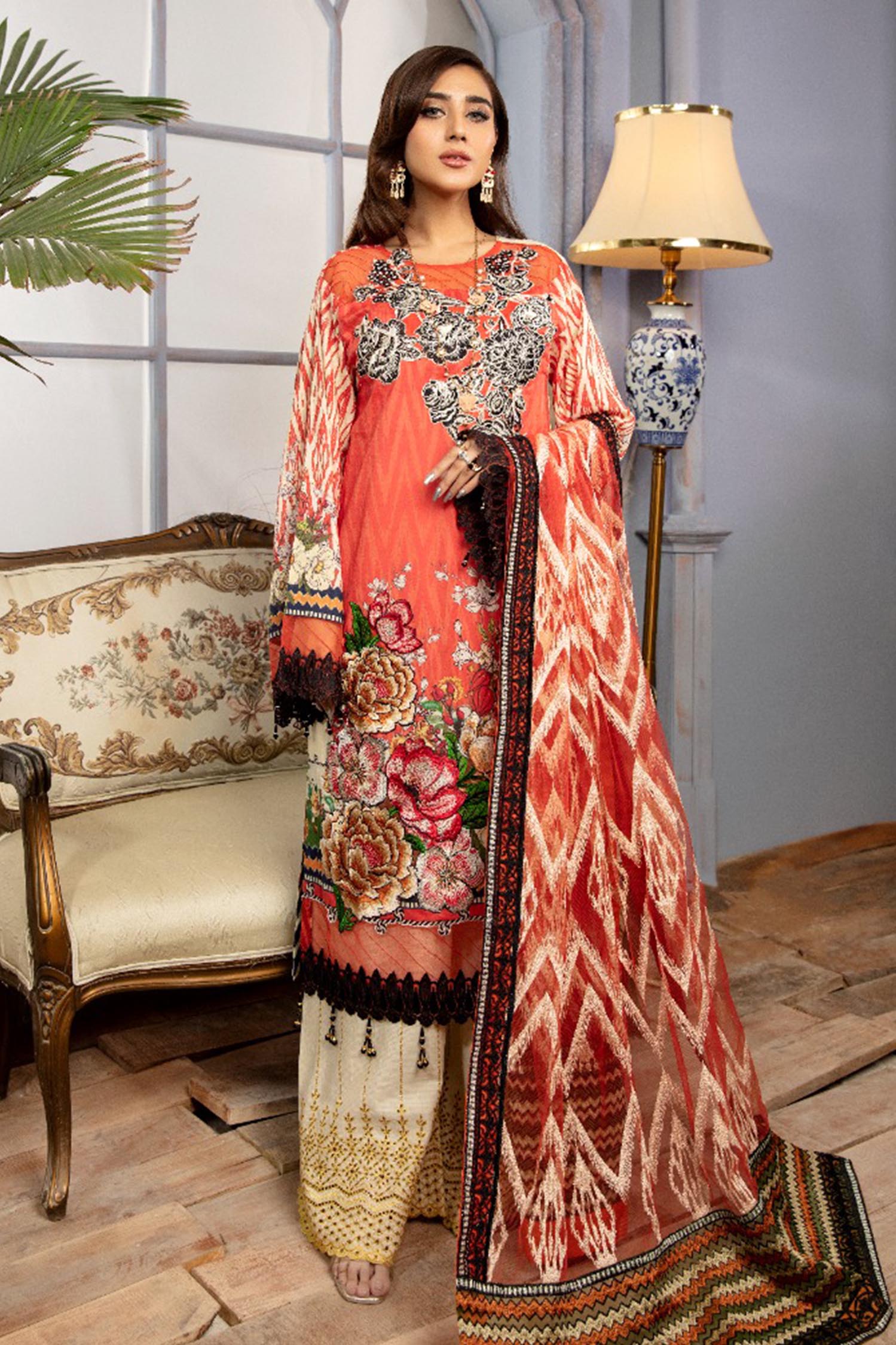 Sunset - Digital Printed & Schiffli Embroidered Lawn 3PC
