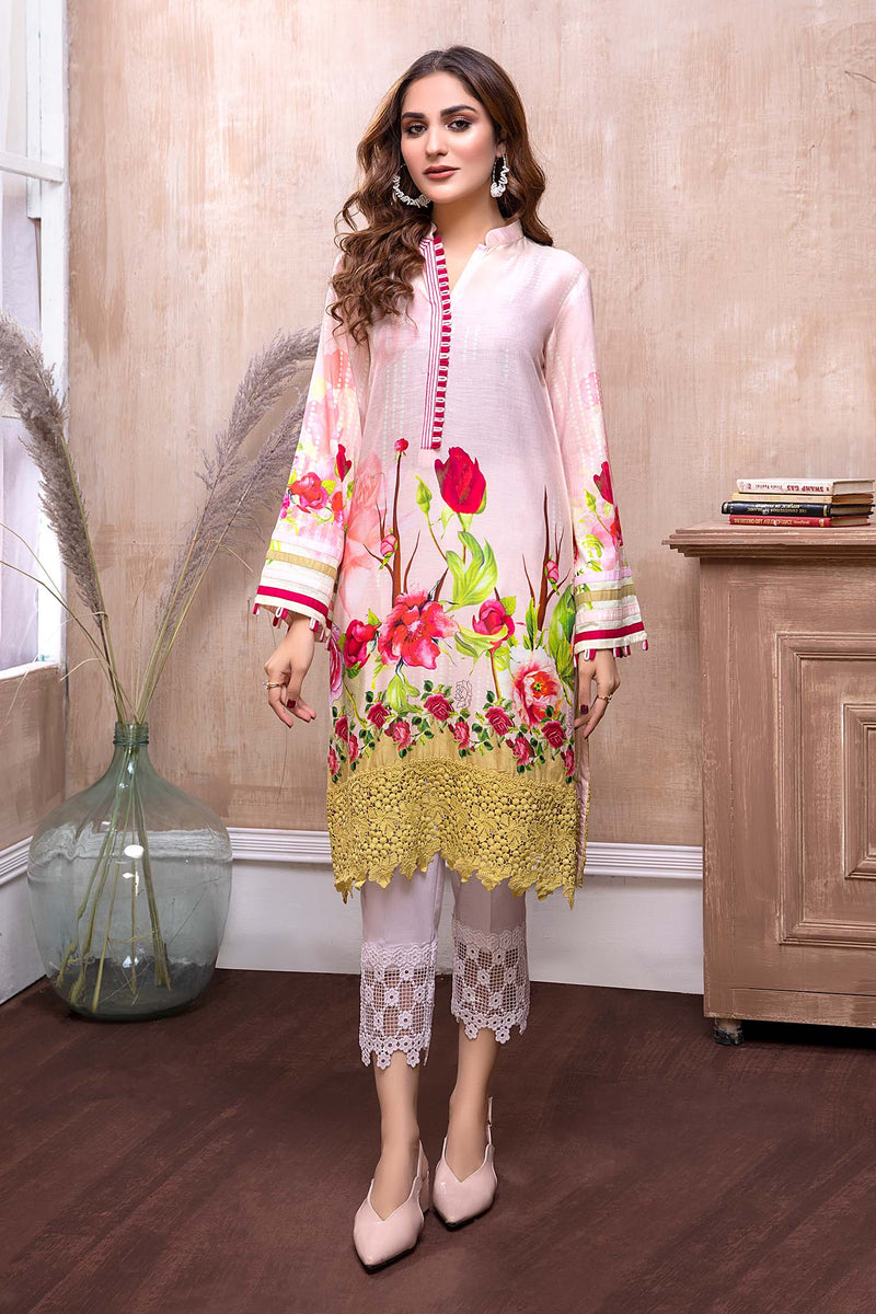 Pink Firm - Digital Embroidered Lawn Stitch Kurti