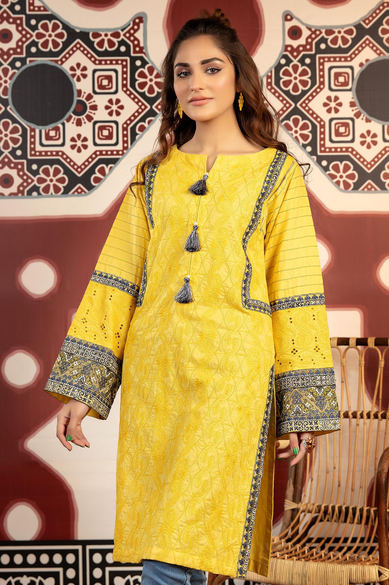 Yellow Tan - Exclusive Embroidered Lawn Stitch Kurti