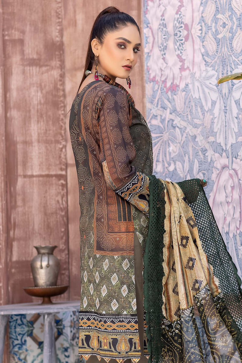 Taupe - Digital Printed & Embroidered Lawn