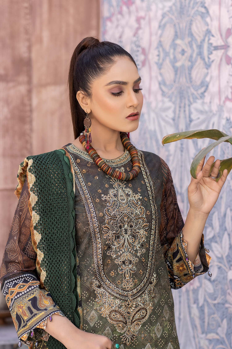 Taupe - Digital Printed & Embroidered Lawn