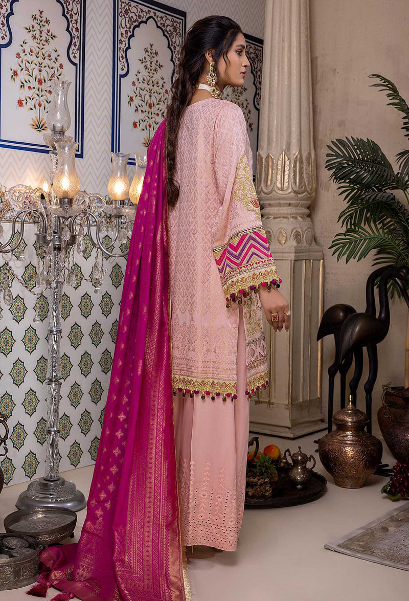 Pink Rose - Schiffli Embroidered Jacquard Lawn 3PC