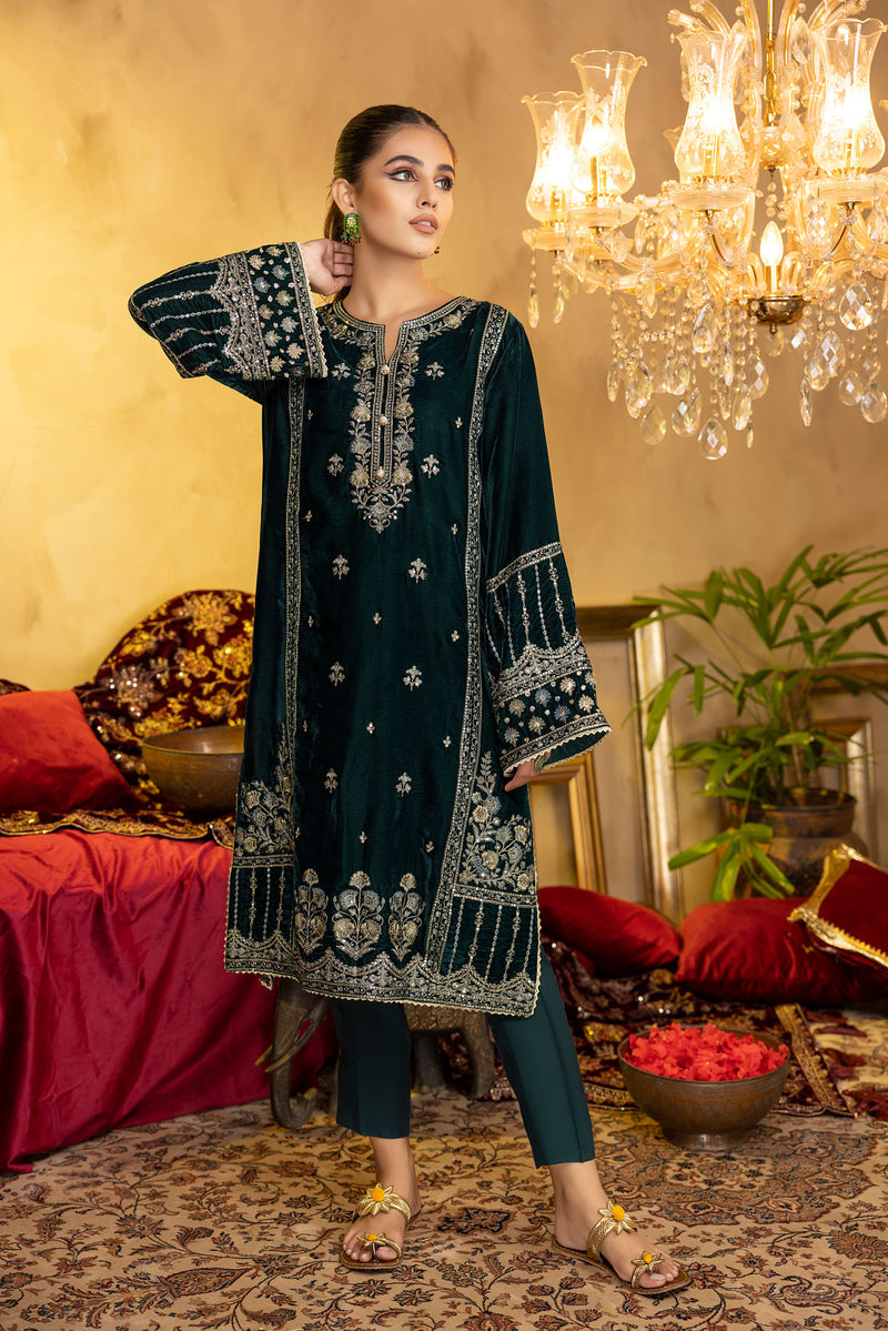 Razzle Green - Embroidered Velvet Stitched 2PC