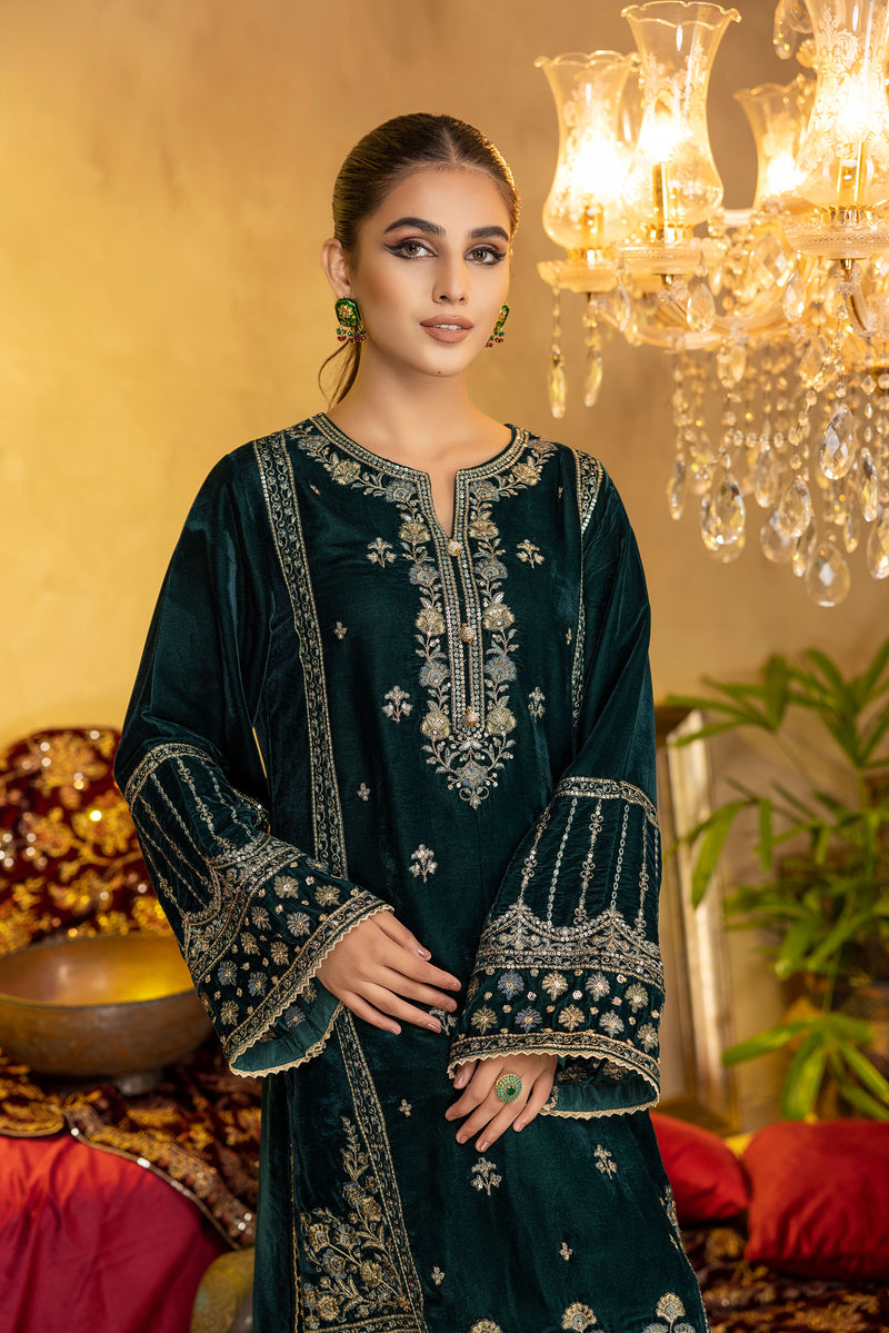Razzle Green - Embroidered Velvet Stitched 2PC