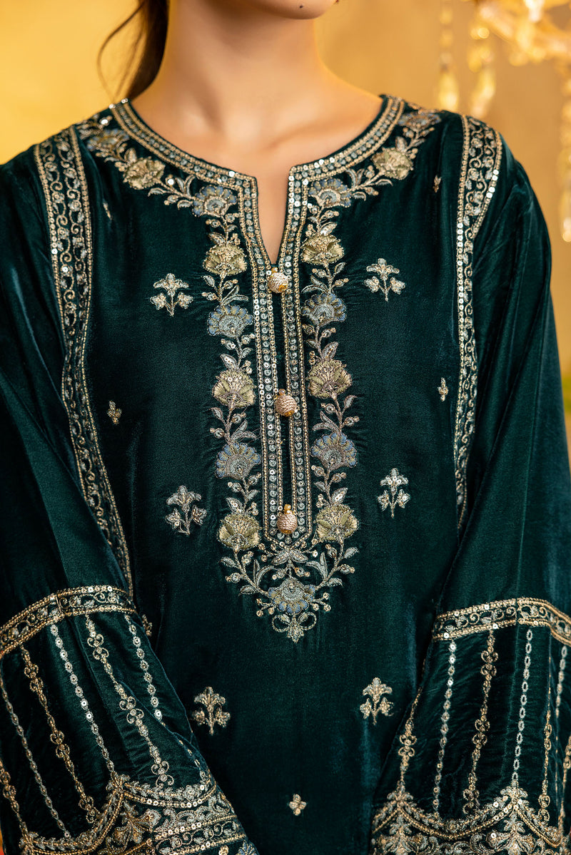 Razzle Green - Embroidered Velvet Stitched 2PC