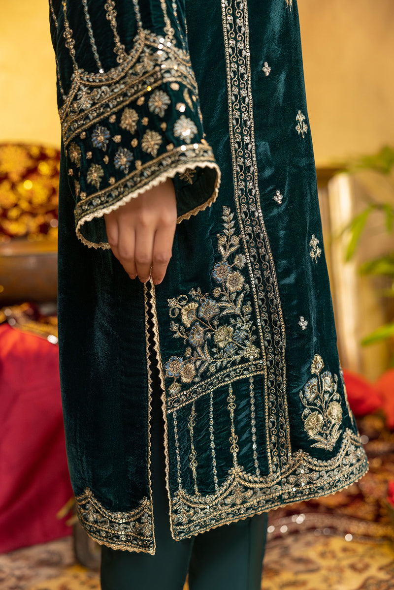 Razzle Green - Embroidered Velvet Stitched 2PC