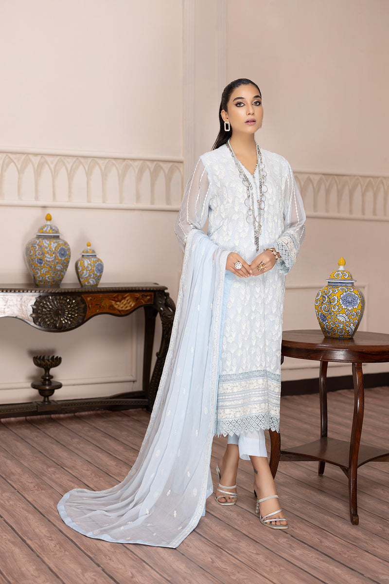 Sky Aqua - Embroidered Chiffon Pret 3PC