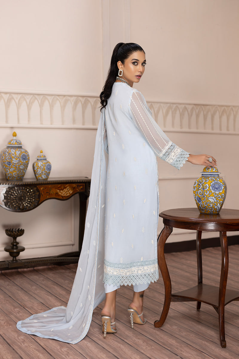 Sky Aqua - Embroidered Chiffon Pret 3PC