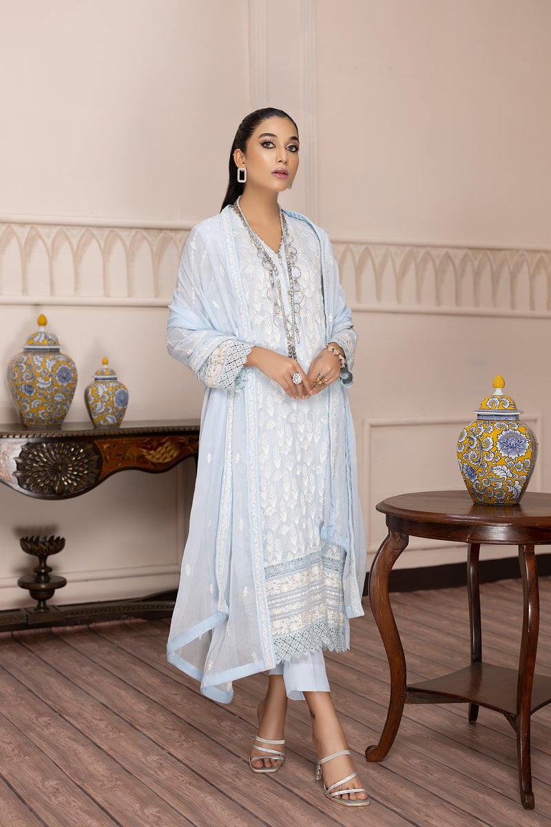 Sky Aqua - Embroidered Chiffon Pret 3PC